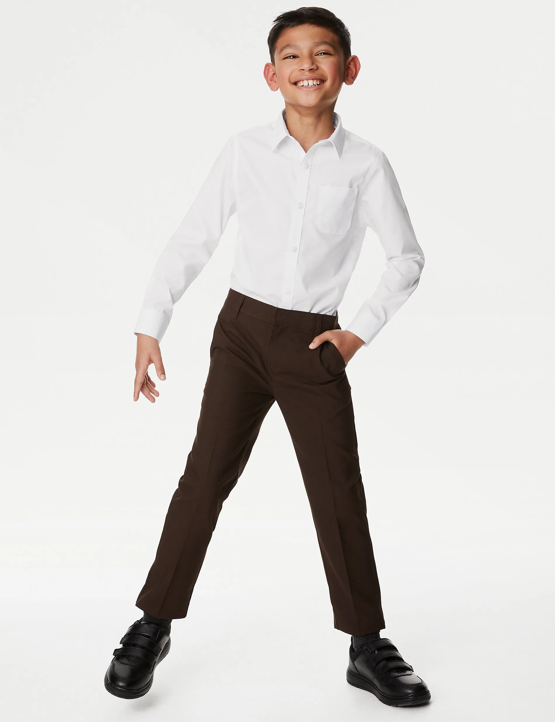 2 Pairs of Boys (2-18 Years) Slim Fit No Iron School Shirts Marks & Spencer white