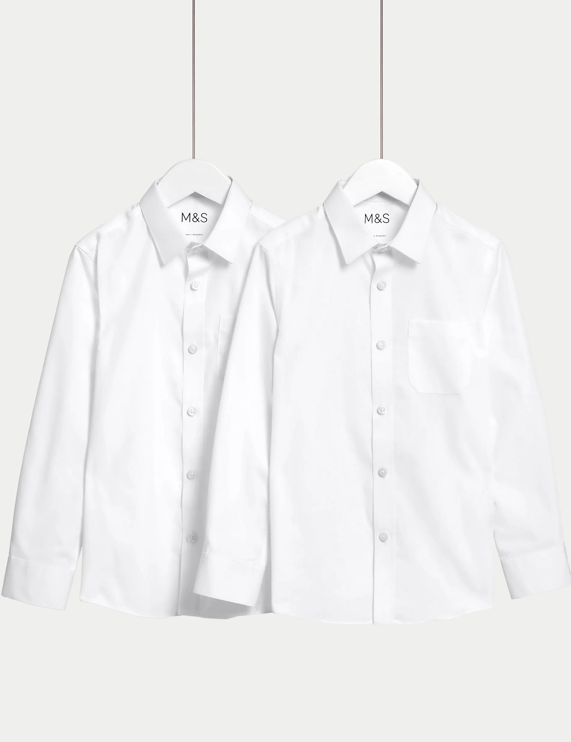2 Pairs of Boys (2-18 Years) Slim Fit No Iron School Shirts Marks & Spencer white