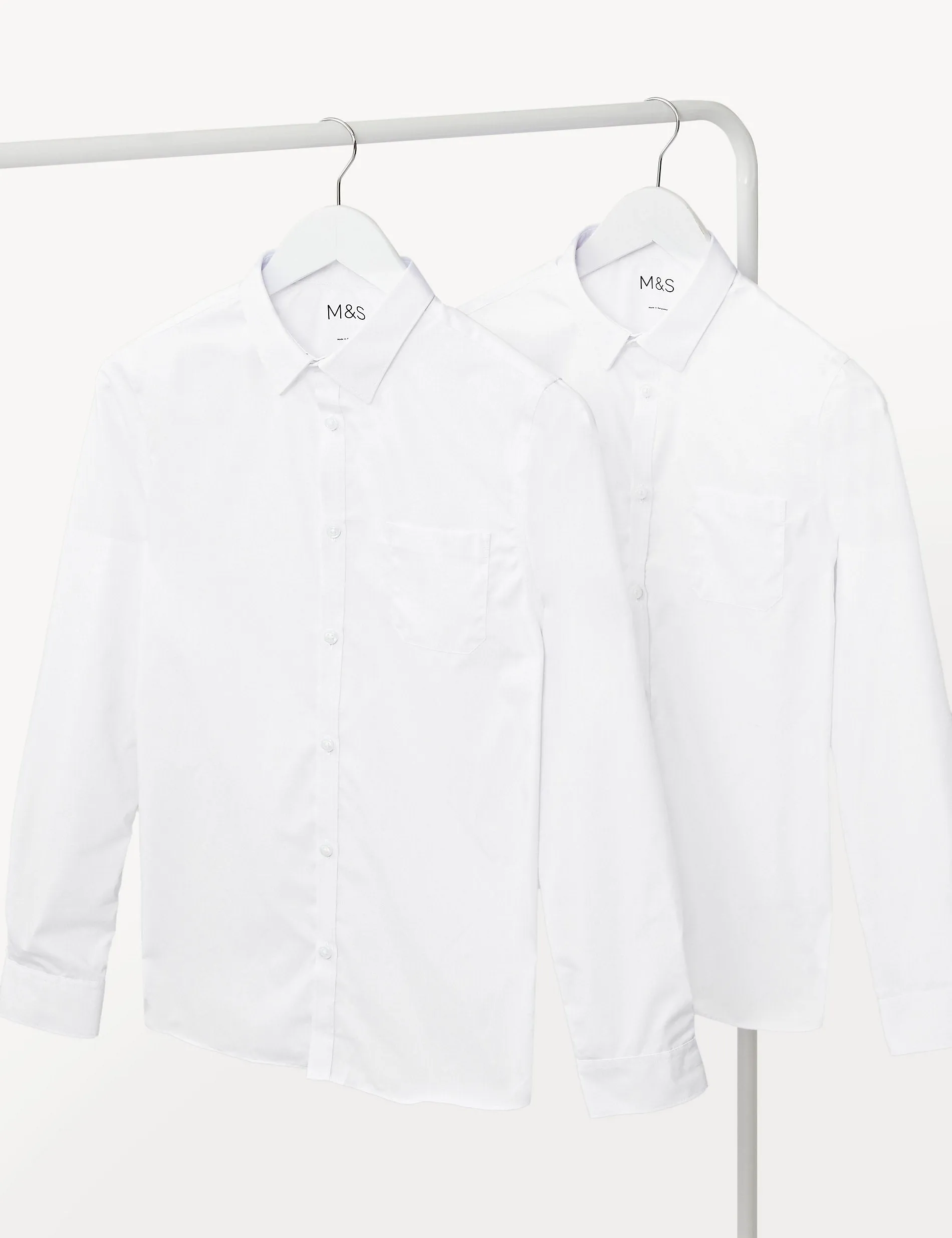 2 Pairs of Boys (2-18 Years) Slim Fit No Iron School Shirts Marks & Spencer white