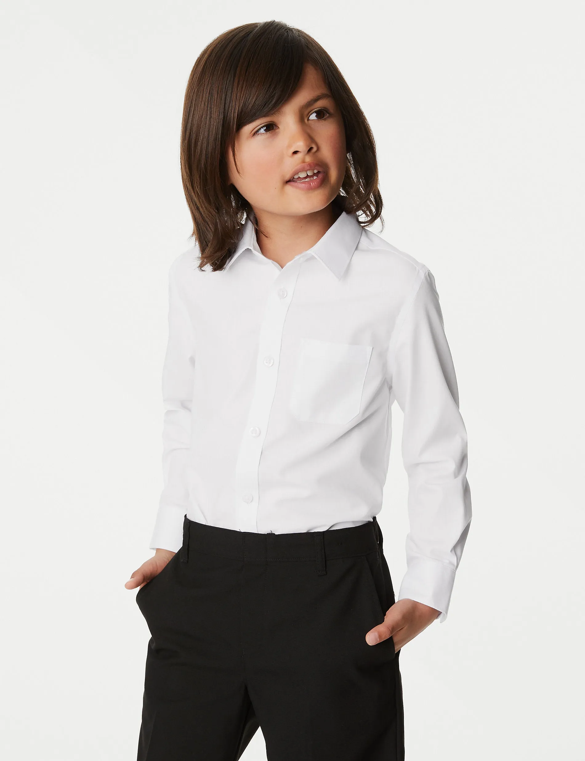 2 Pairs of Boys (2-18yrs) Iron Free School Shirts Marks & Spencer White