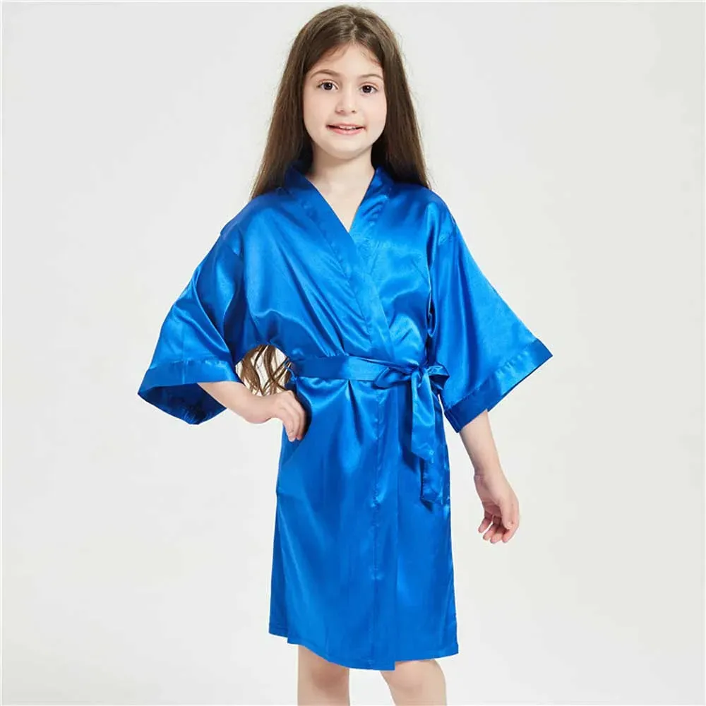 3-13Y Boy Girl Bathrobe Pink Satin Silk Kids Robes Summer Sleepwear Children's Kimono Bath Towel Robe Wedding Spa Party Birthday