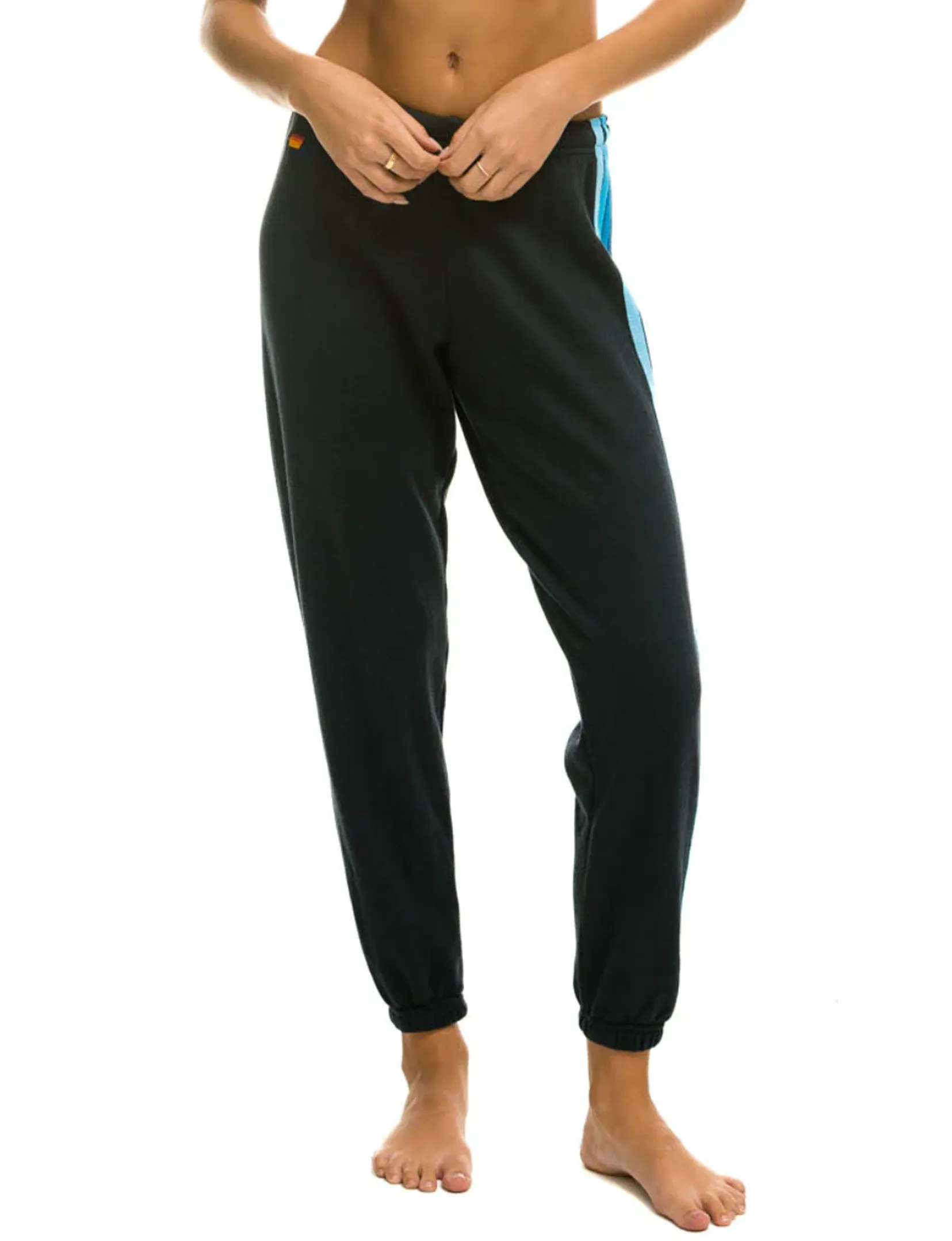 5 Stripe Womens Sweatpants, Charcoal/Blue
