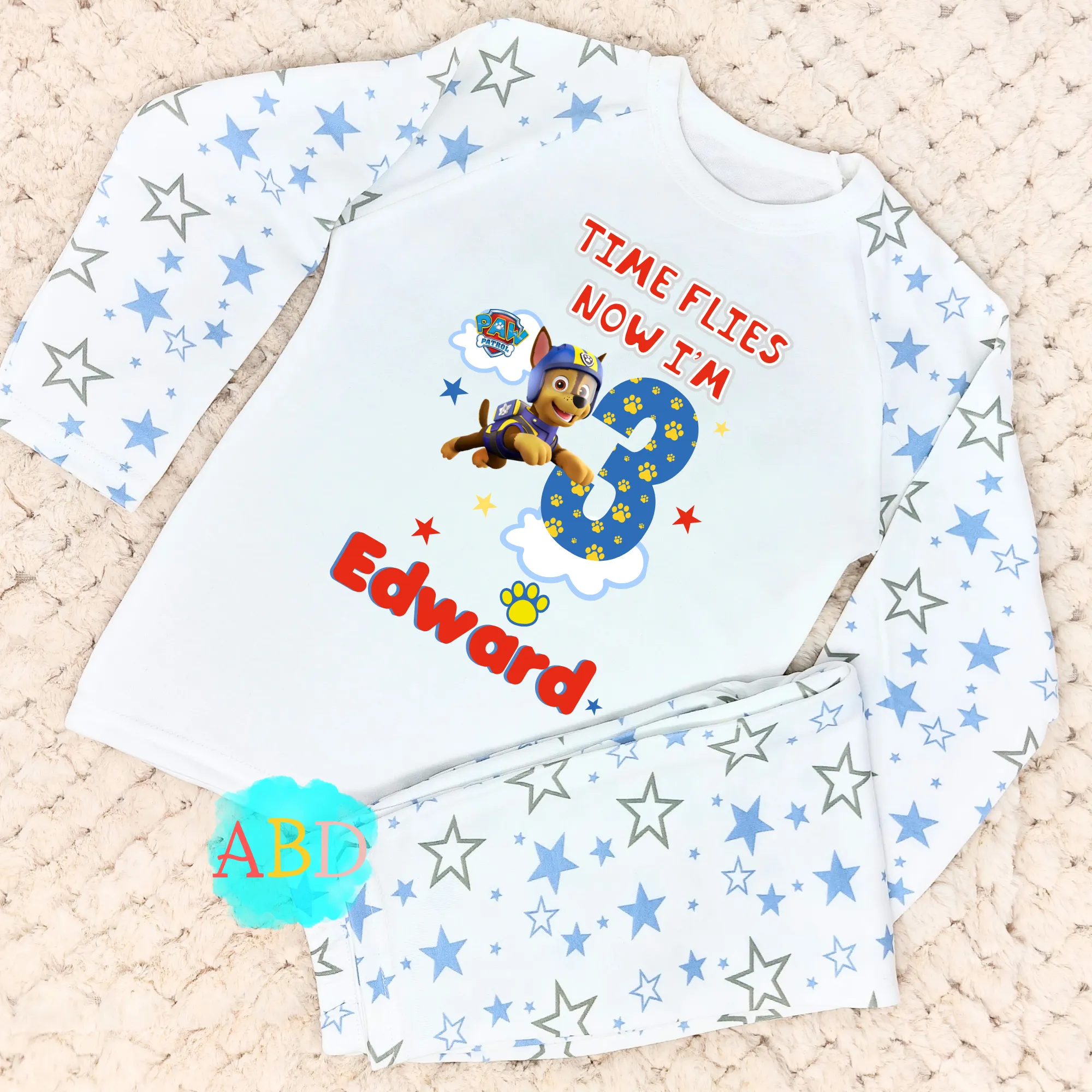 Boys' Personalised Time Flies Paw Patrol Birthday Pyjamas, Birthday PJs