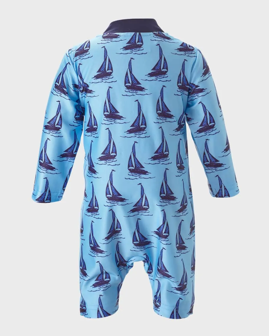 Boy's Sailboat Zip-Up Rash Guard Swimsuit, 6M-24M Rachel Riley