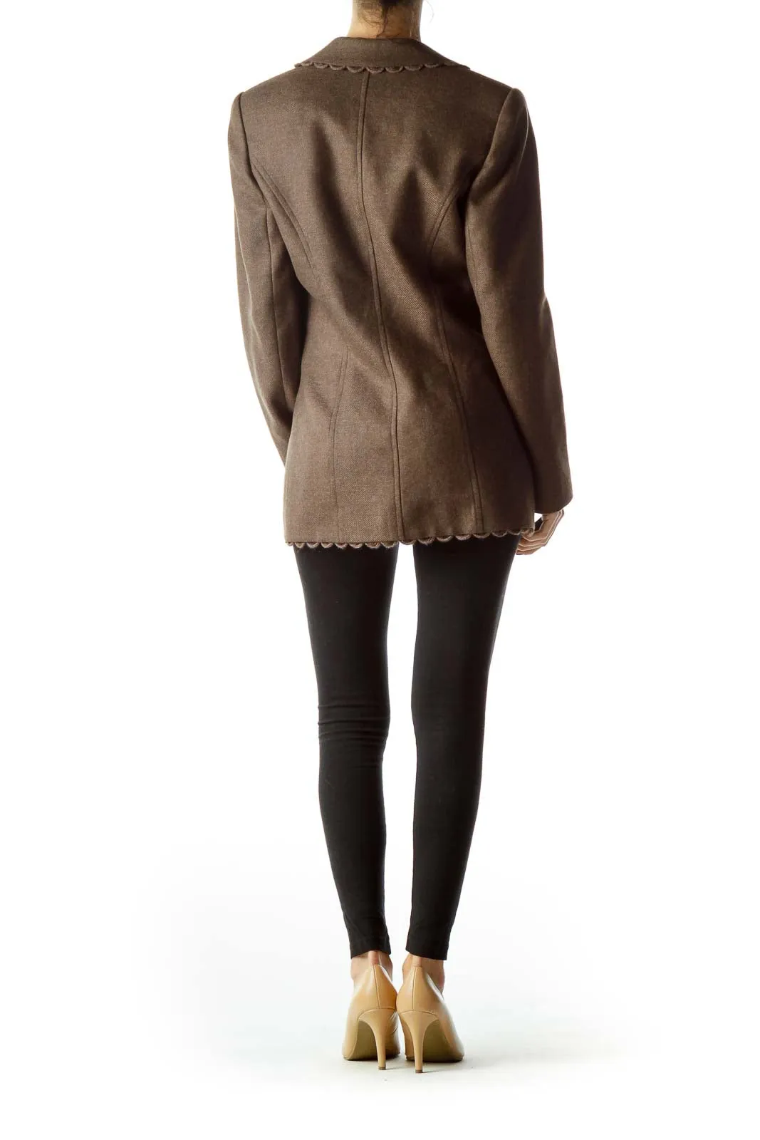 Brown Collared Buttoned Tweed Jacket