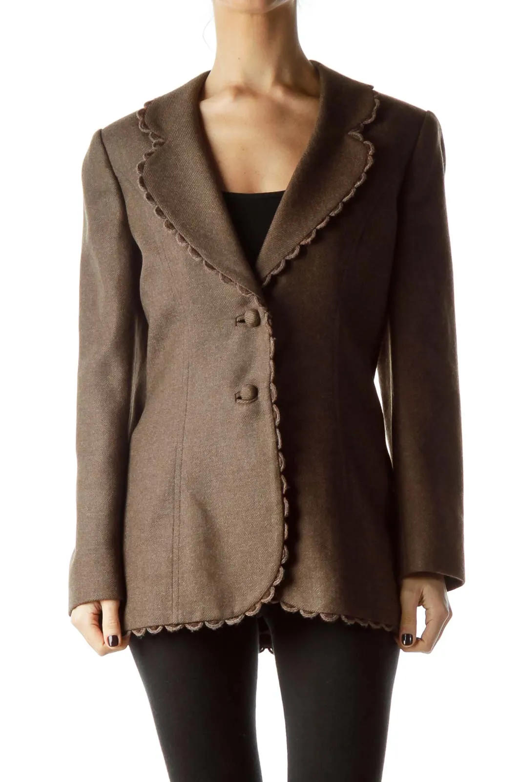 Brown Collared Buttoned Tweed Jacket
