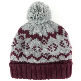 Children's Fairisle Beanie Bobble Hat - Maroon