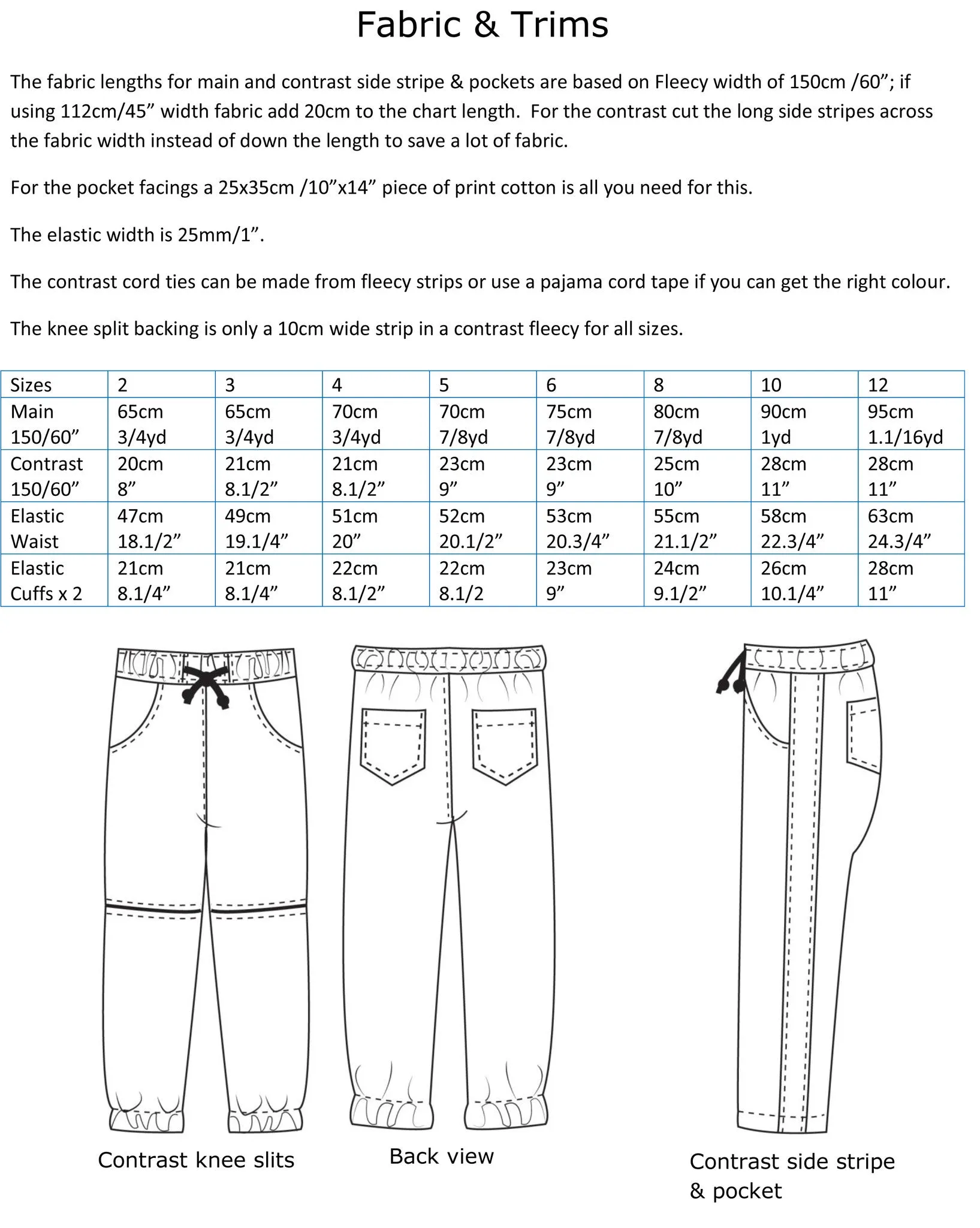 Children's fleece pants PDF sewing pattern ROSCOE PANT sizes 2 to 12 years.