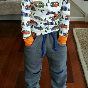 Children's fleece pants PDF sewing pattern ROSCOE PANT sizes 2 to 12 years.