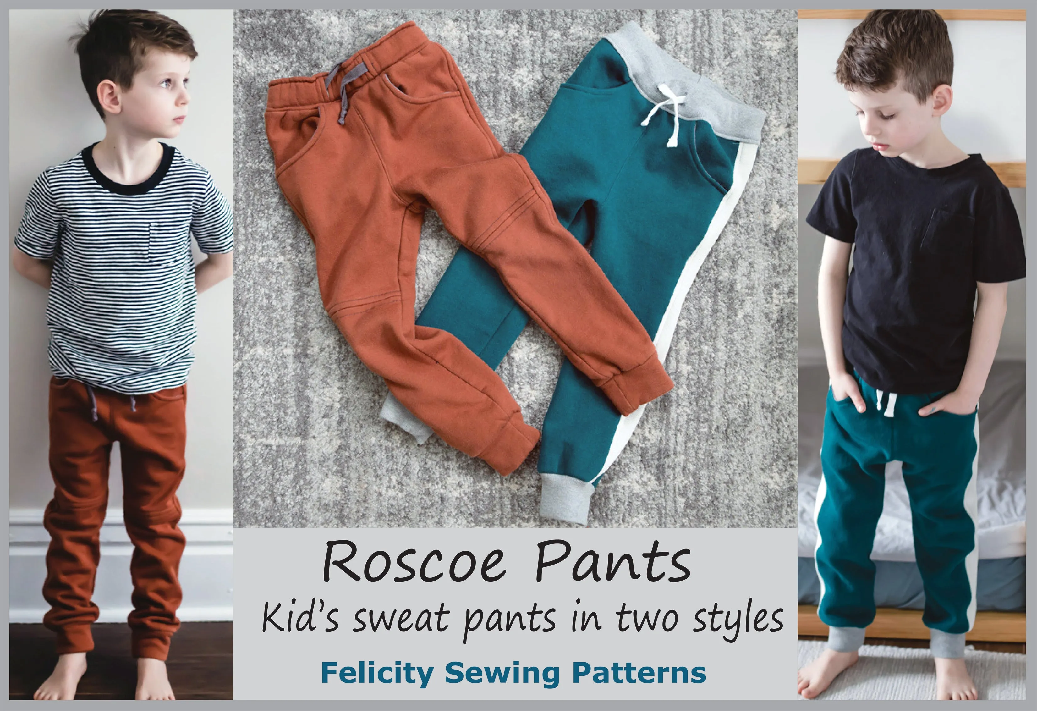 Children's fleece pants PDF sewing pattern ROSCOE PANT sizes 2 to 12 years.