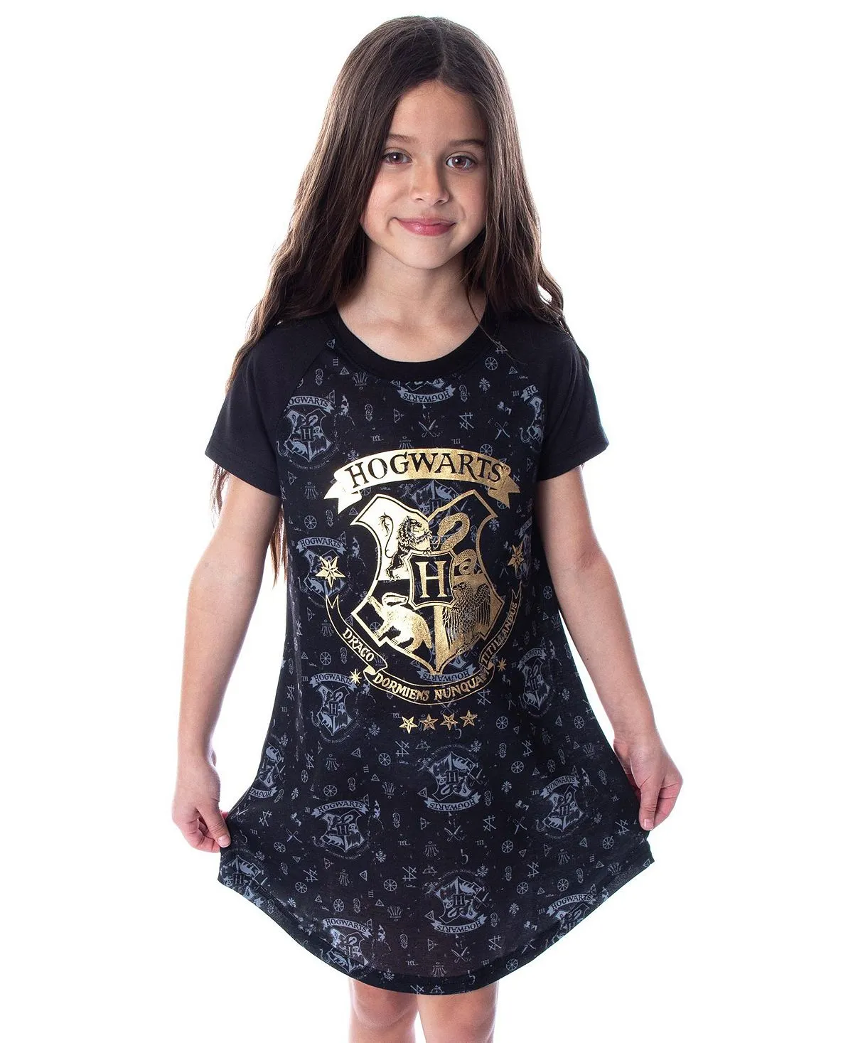 Children's Nightgown with Hogwarts Castle and Gold Foil for Girls Harry Potter pajamas