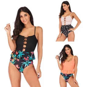 Girl’s Swimsuit large one piece women's Ruffle multi color slim Swimwear