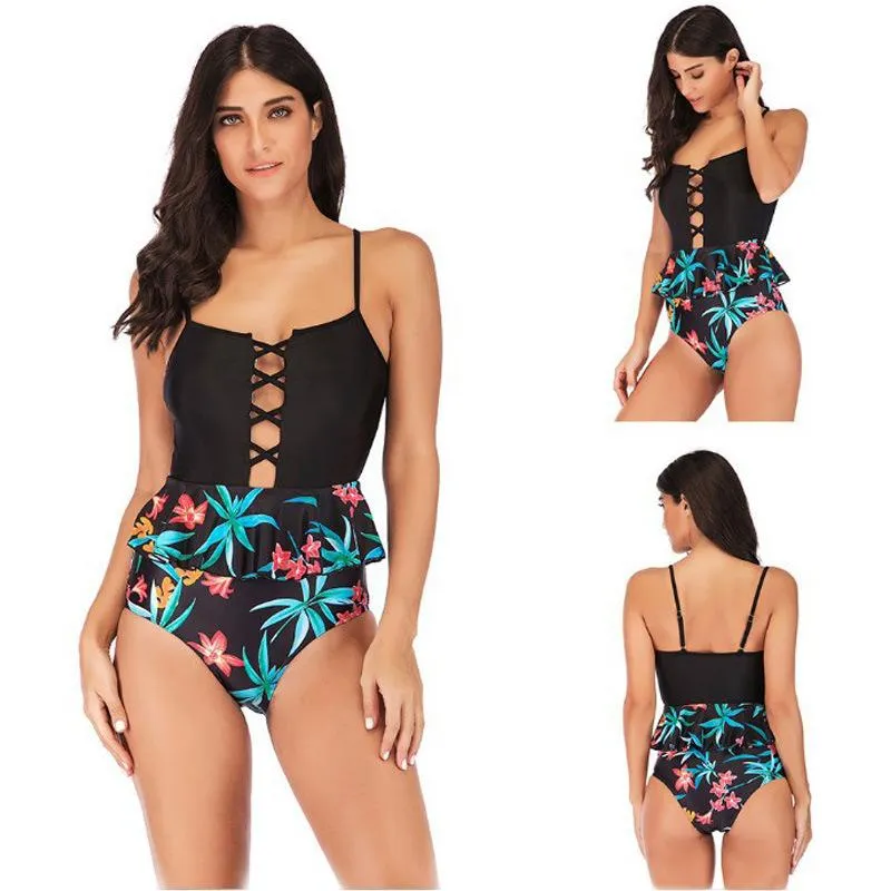 Girl’s Swimsuit large one piece women's Ruffle multi color slim Swimwear
