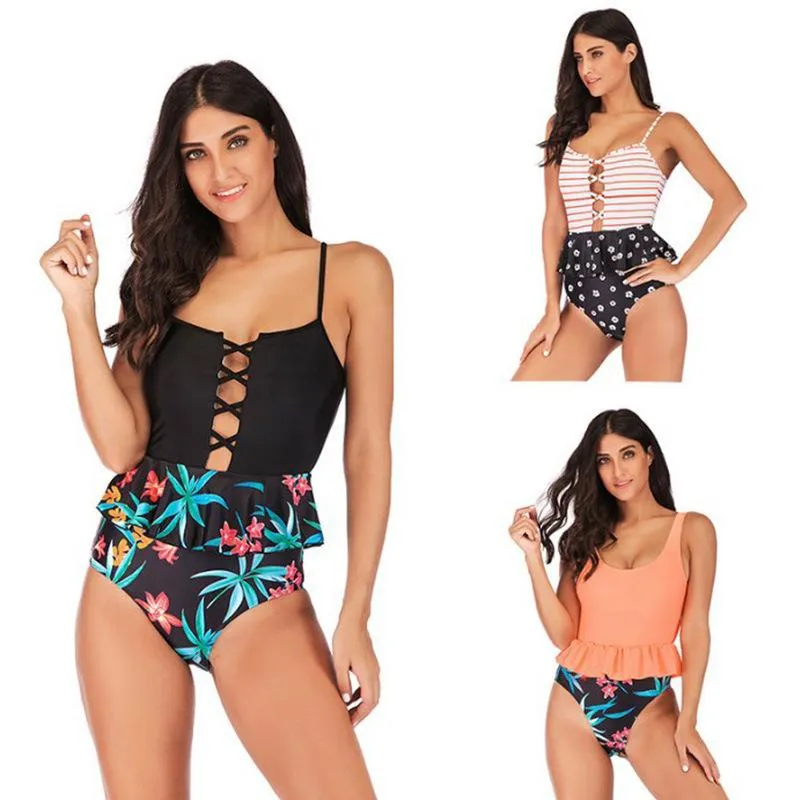 Girl’s Swimsuit large one piece women's Ruffle multi color slim Swimwear