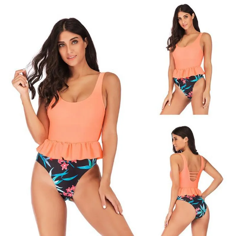 Girl’s Swimsuit large one piece women's Ruffle multi color slim Swimwear