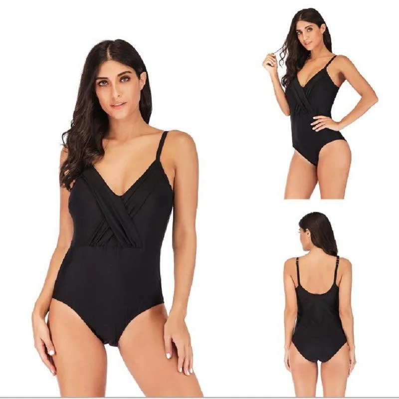 Girl’s Swimsuit plus Size Bikini Women's Solid Color Cross One-Piece Thin and Breathable Swimwear