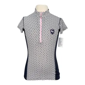 Goode Rider 'Ideal' Kids Show Shirt in Navy/White Flowers - Children's 14