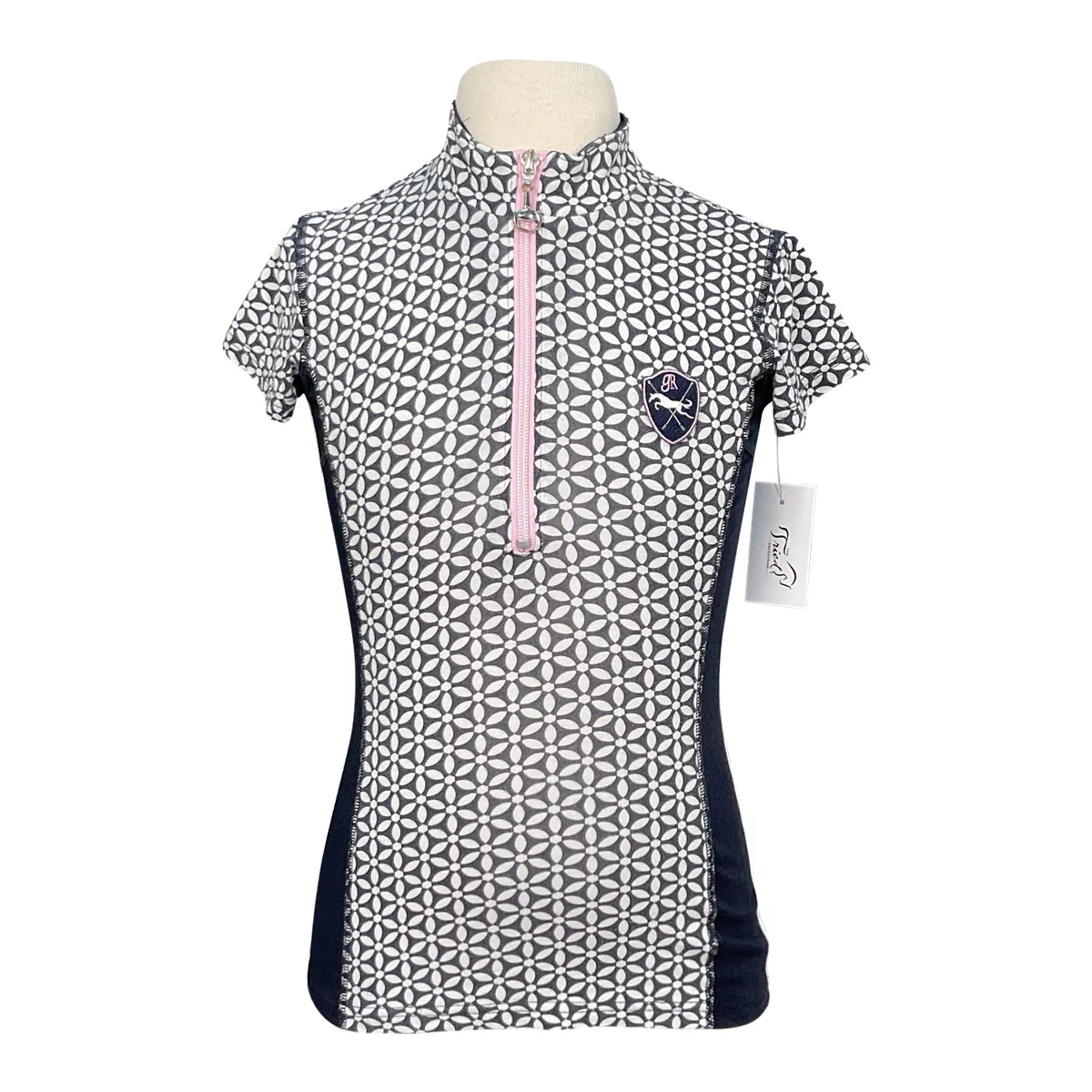 Goode Rider 'Ideal' Kids Show Shirt in Navy/White Flowers - Children's 14