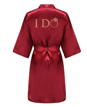 I DO Women Wedding Satin Dressing Gown Personalized Custom Name Bathobe Bridal Party Robes Bridesmaid Robes gift
