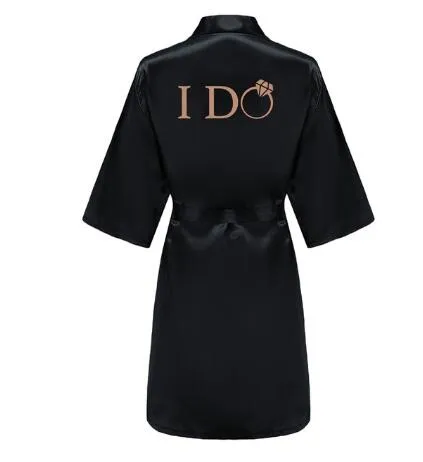 I DO Women Wedding Satin Dressing Gown Personalized Custom Name Bathobe Bridal Party Robes Bridesmaid Robes gift