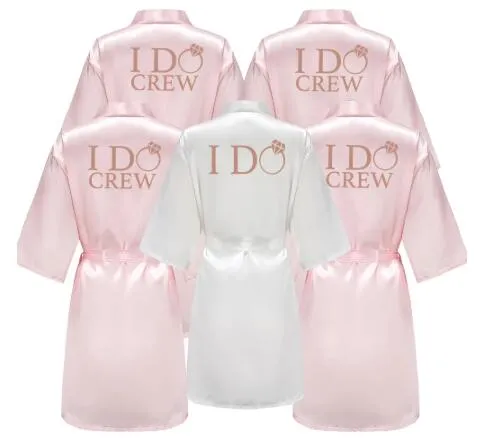 I DO Women Wedding Satin Dressing Gown Personalized Custom Name Bathobe Bridal Party Robes Bridesmaid Robes gift