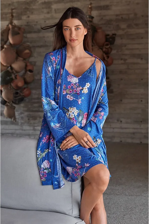 Johnny Was Revive Blue Floral Long Sleeve Sleep Wear Robe Home Lounge Small S New