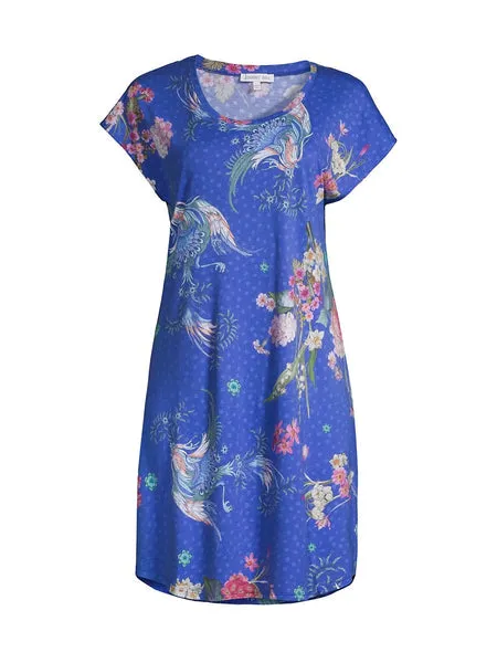Johnny Was Revive Blue Floral Long Sleeve Sleep Wear Robe Home Lounge Small S New