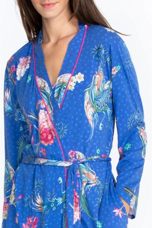 Johnny Was Revive Blue Floral Long Sleeve Sleep Wear Robe Home Lounge Small S New