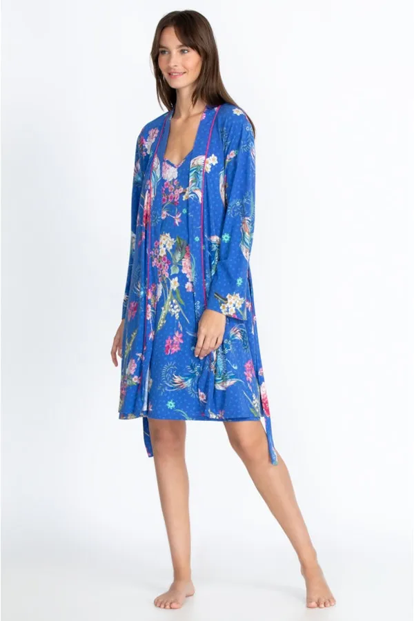 Johnny Was Revive Blue Floral Long Sleeve Sleep Wear Robe Home Lounge Small S New