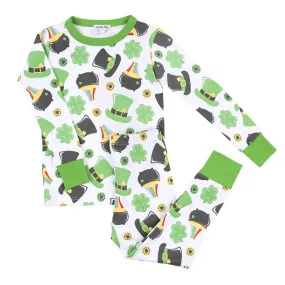 Magnolia Baby Feelin' Lucky Green St. Patrick's Day Shamrocks Long Pajamas
