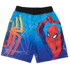 Marvel Spider-Man Peter Parker Boys Swim Trunks - Bathing Suit Swim Shorts for Kids and Toddlers (Size 7 Blue/White)