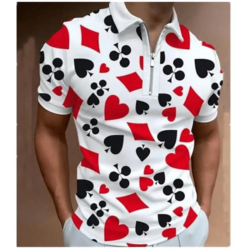 Mens Fashion Casual Graphic Print Polo Half Zipper Polo Shirt