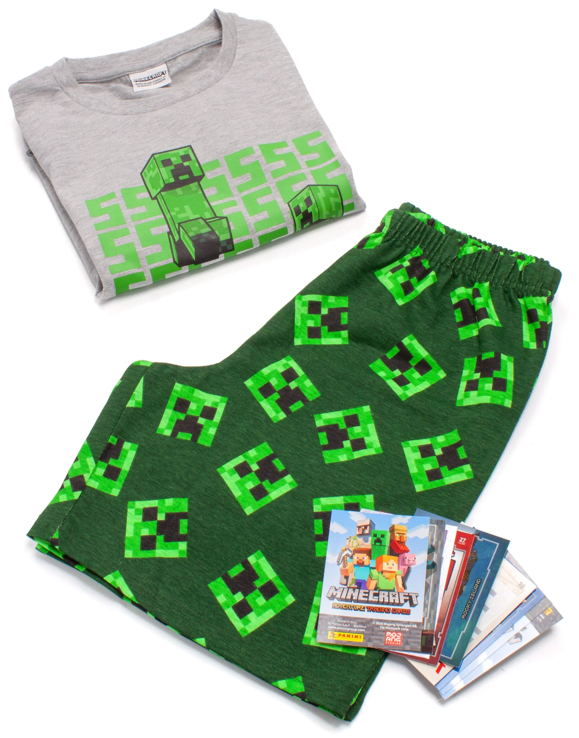 Minecraft Boys Pyjamas Set Top And Shorts Kids Gamer - Green