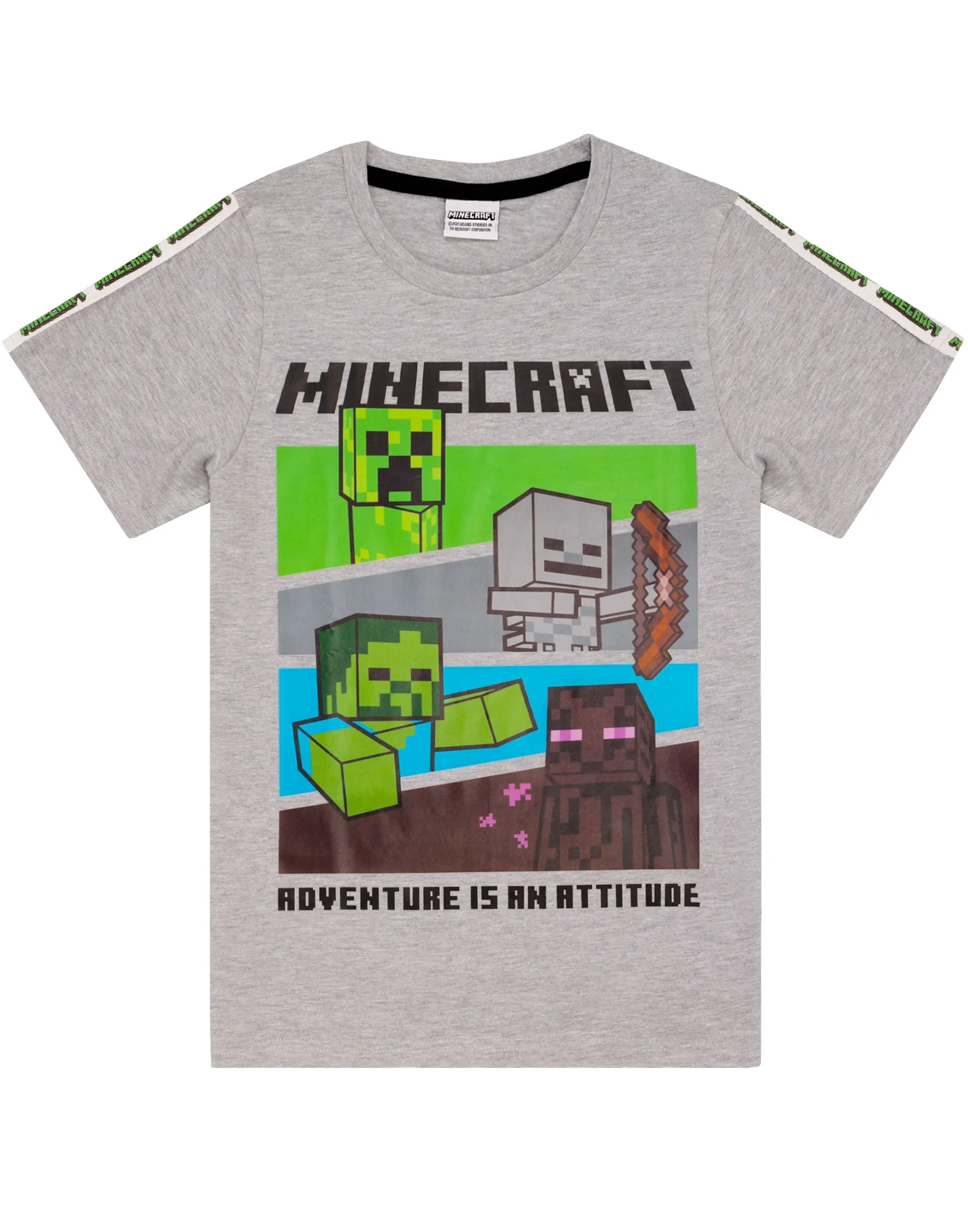 Minecraft Boys Pyjamas Set Top And Shorts Kids Gamer - Grey