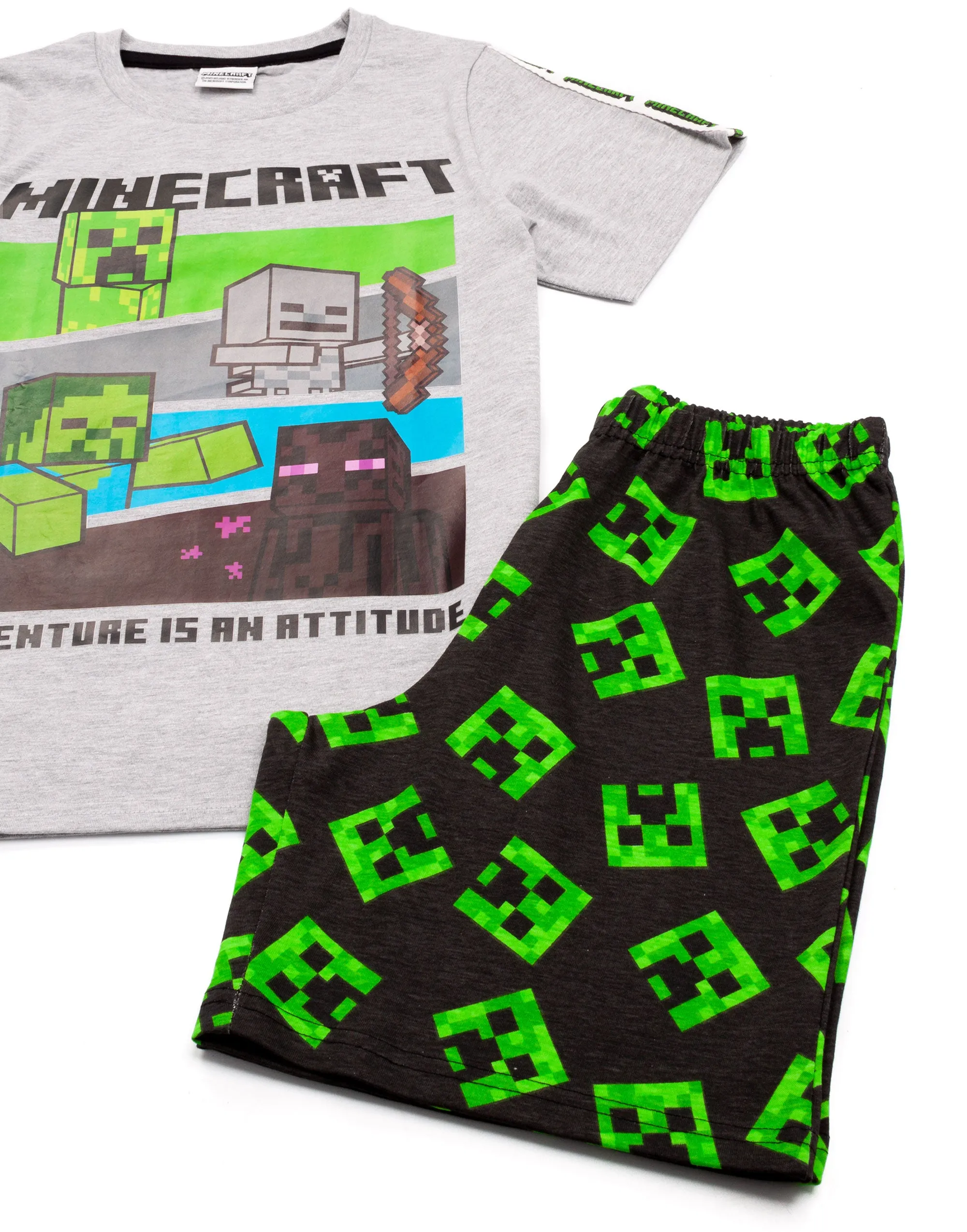 Minecraft Boys Pyjamas Set Top And Shorts Kids Gamer - Grey