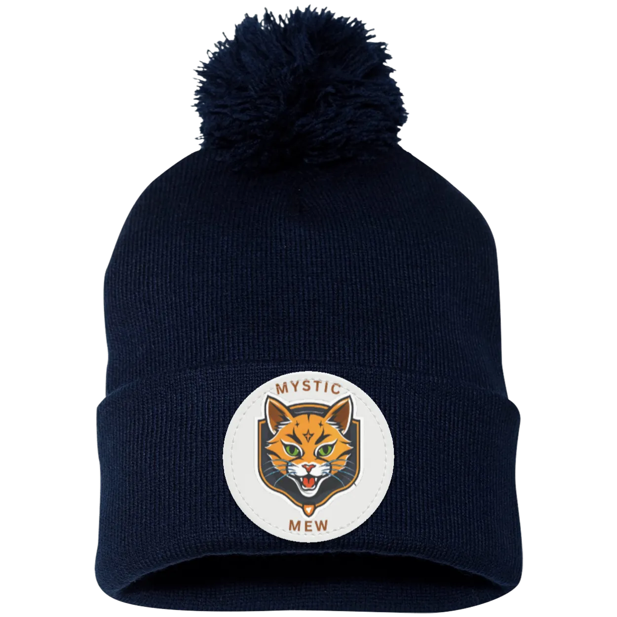 Mystic Mew | Pom Pom Knit Cap | Patch Beanie |