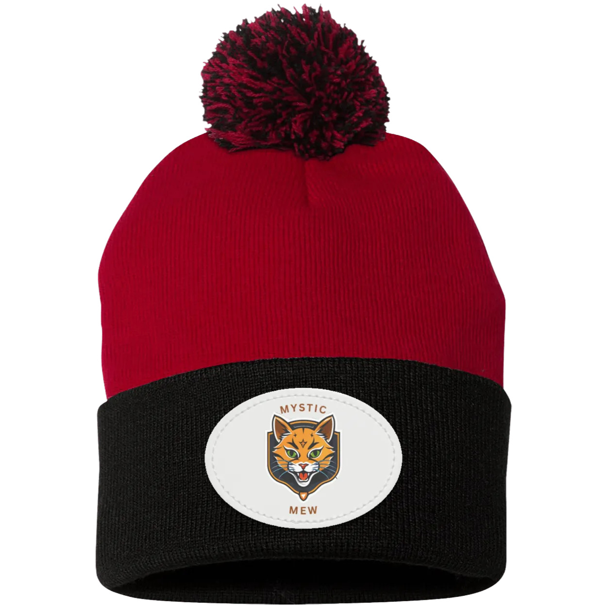 Mystic Mew | Pom Pom Knit Cap | Patch Beanie |
