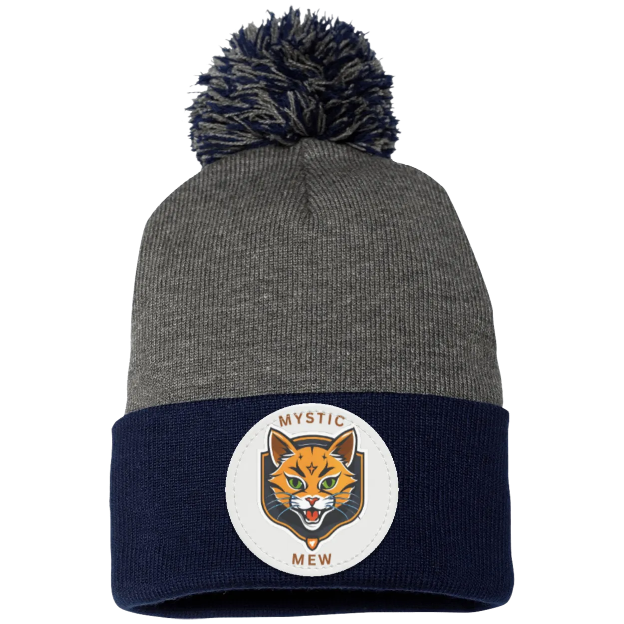 Mystic Mew | Pom Pom Knit Cap | Patch Beanie |