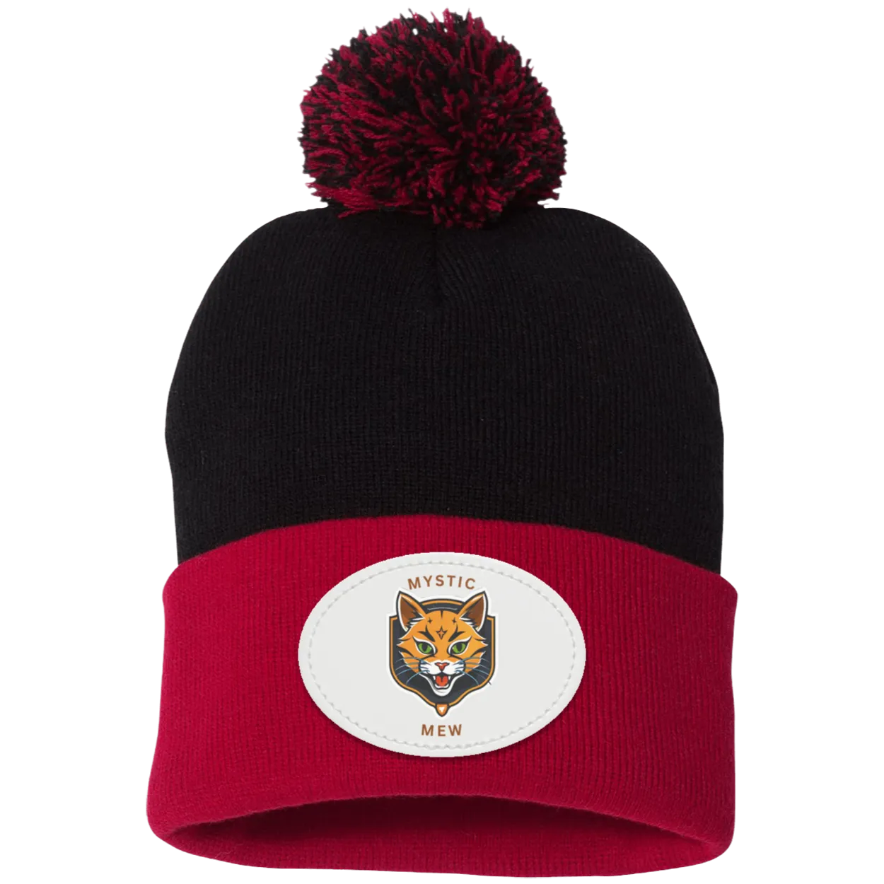 Mystic Mew | Pom Pom Knit Cap | Patch Beanie |