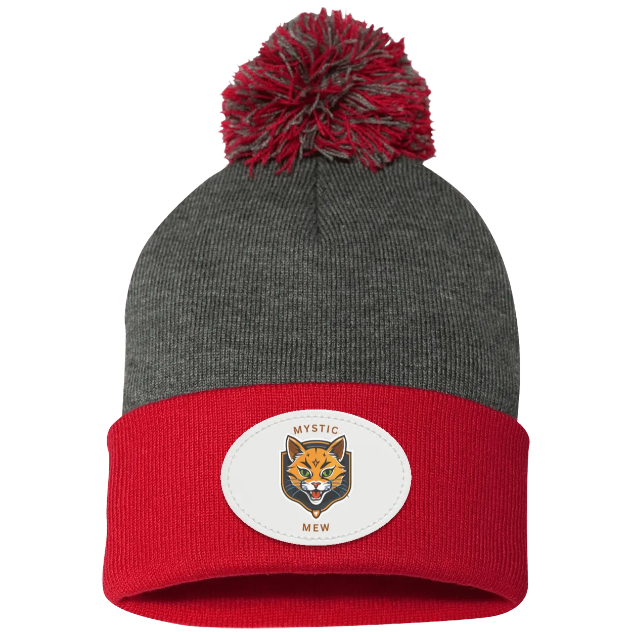Mystic Mew | Pom Pom Knit Cap | Patch Beanie |