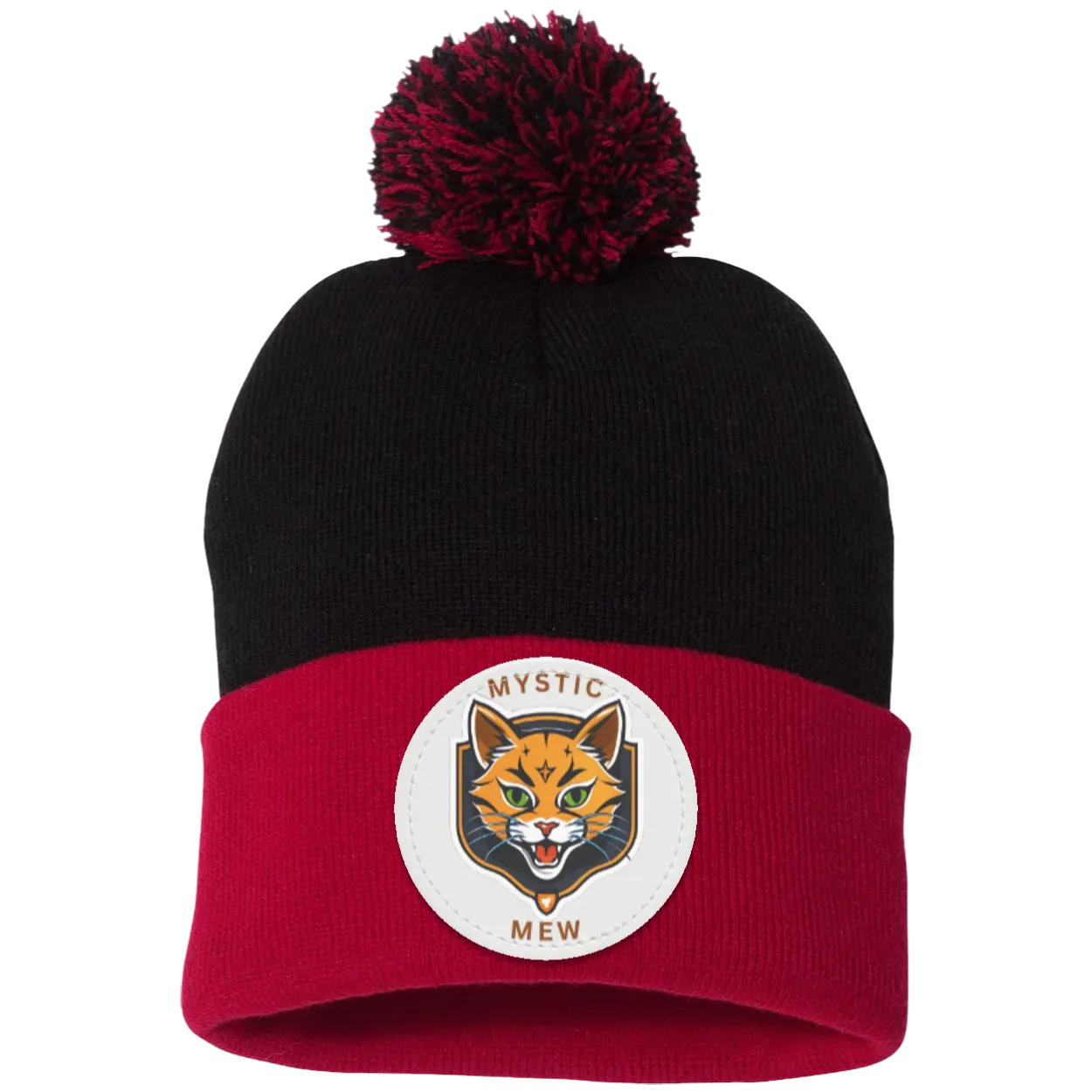 Mystic Mew | Pom Pom Knit Cap | Patch Beanie |