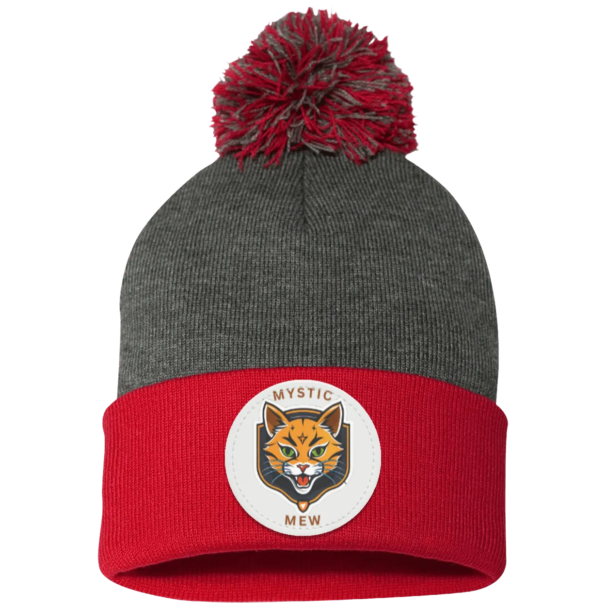 Mystic Mew | Pom Pom Knit Cap | Patch Beanie |