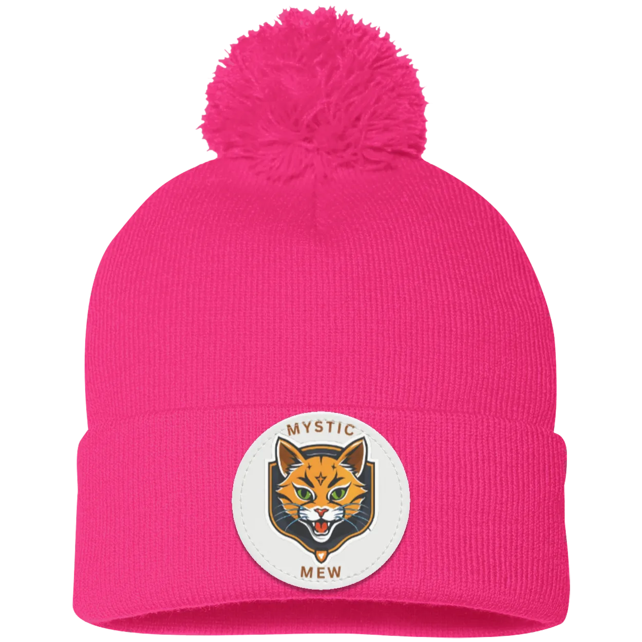 Mystic Mew | Pom Pom Knit Cap | Patch Beanie |