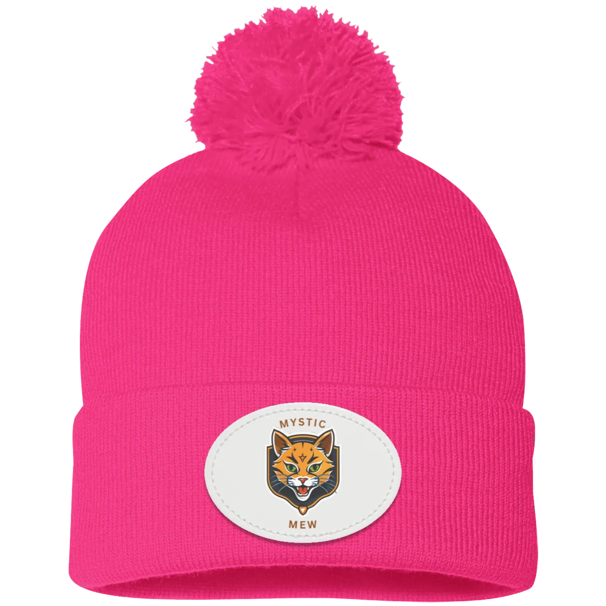 Mystic Mew | Pom Pom Knit Cap | Patch Beanie |