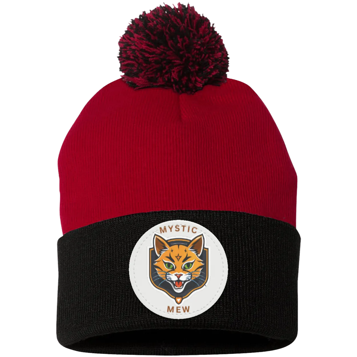 Mystic Mew | Pom Pom Knit Cap | Patch Beanie |