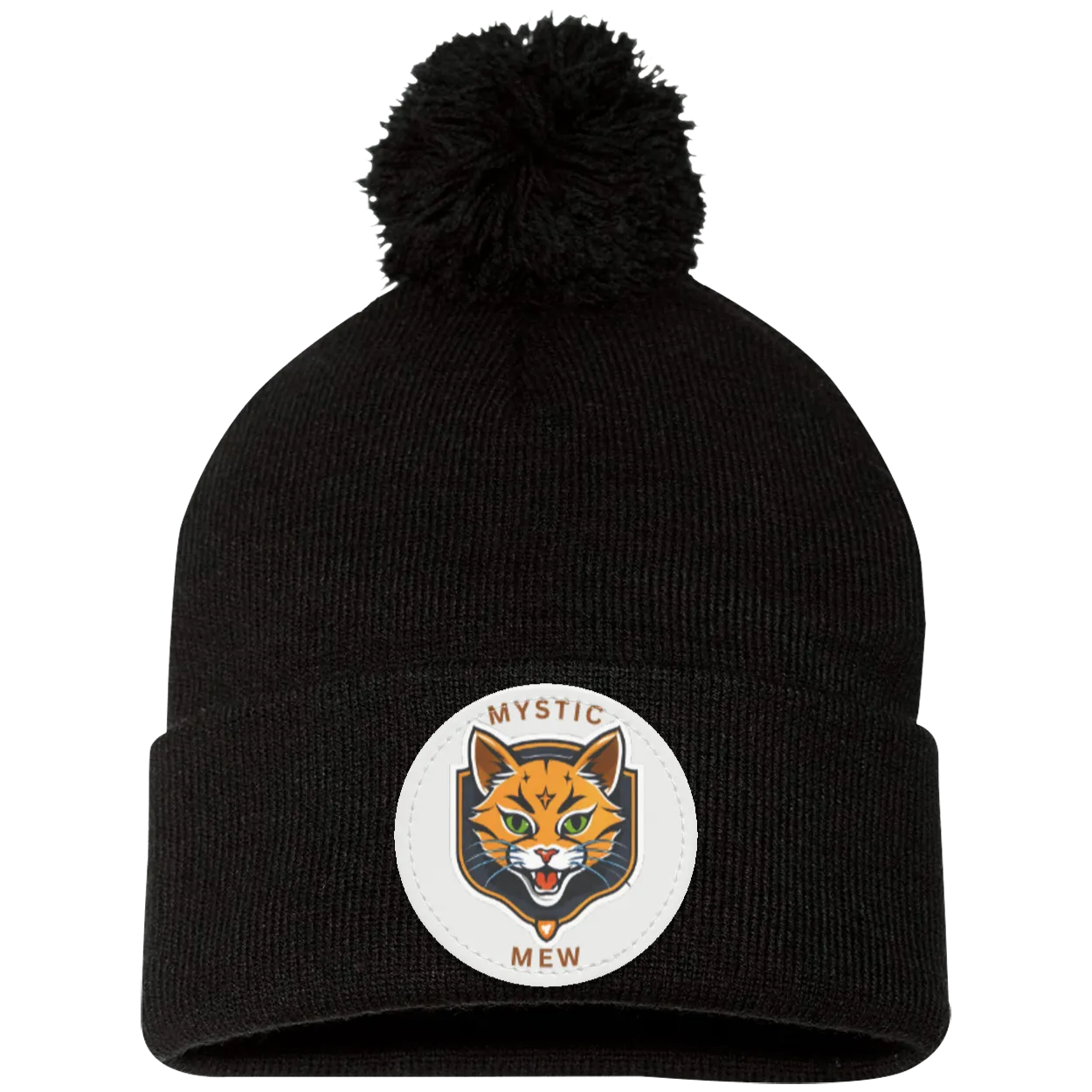 Mystic Mew | Pom Pom Knit Cap | Patch Beanie |