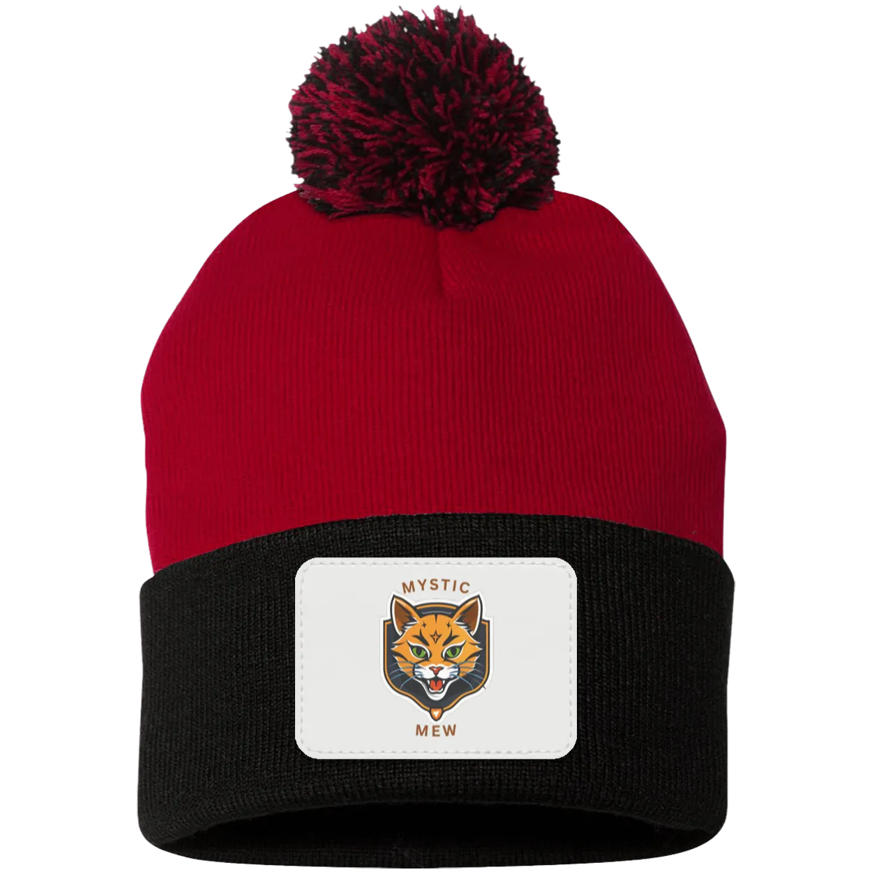 Mystic Mew | Pom Pom Knit Cap | Patch Beanie |