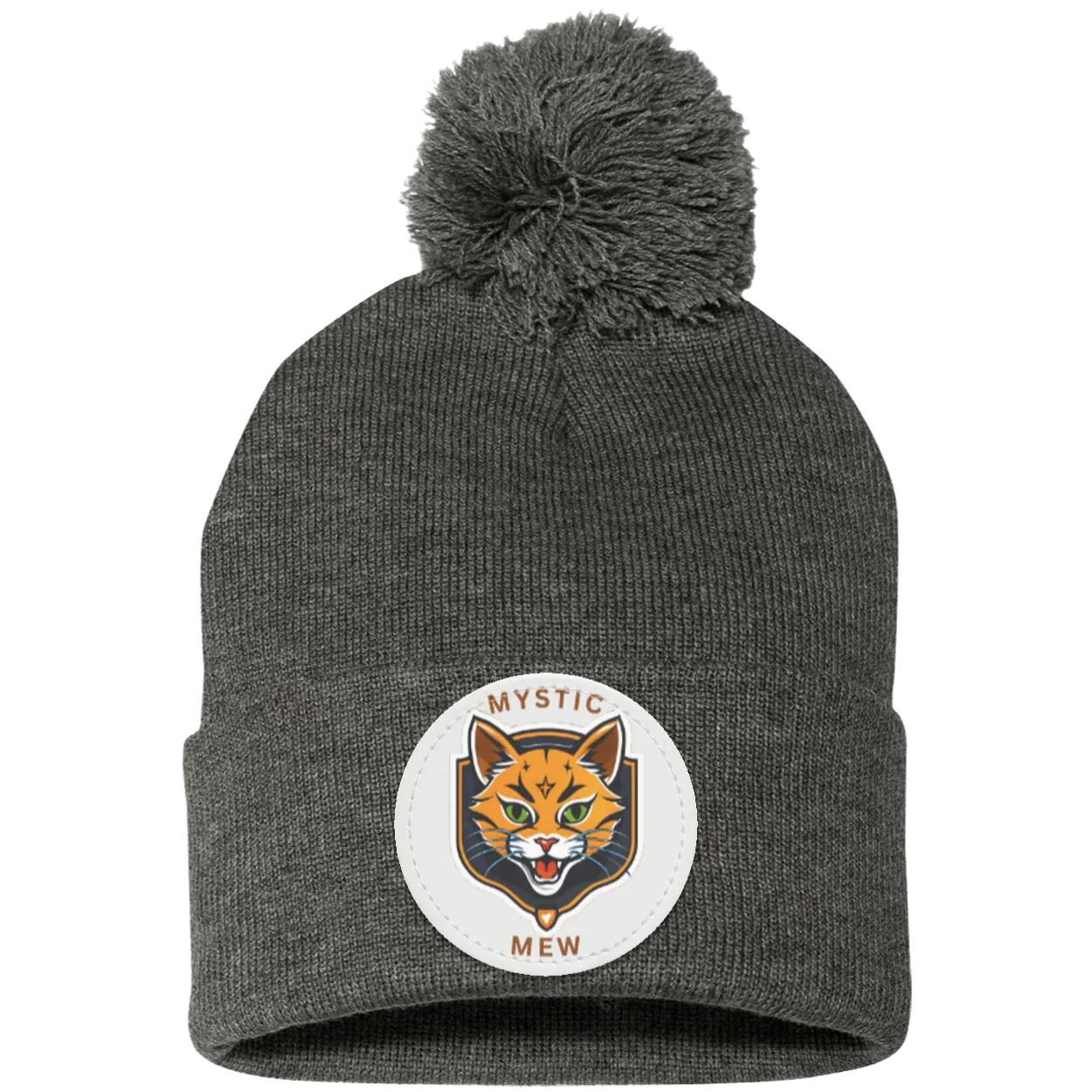 Mystic Mew | Pom Pom Knit Cap | Patch Beanie |