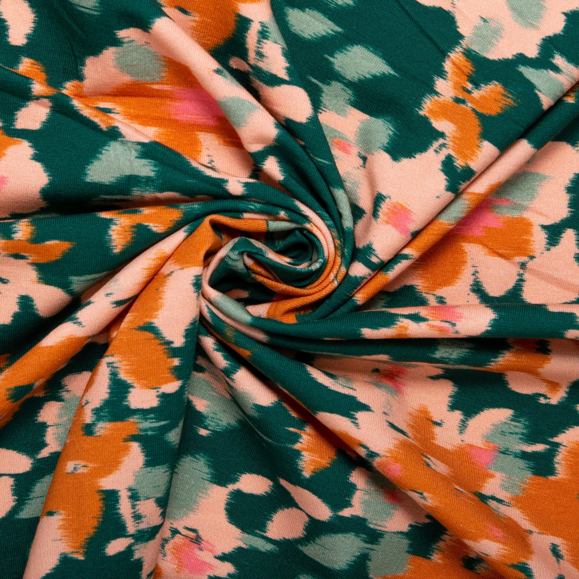 ORGANIC Cotton Lycra Printed Knit - Abstract flowers - Green