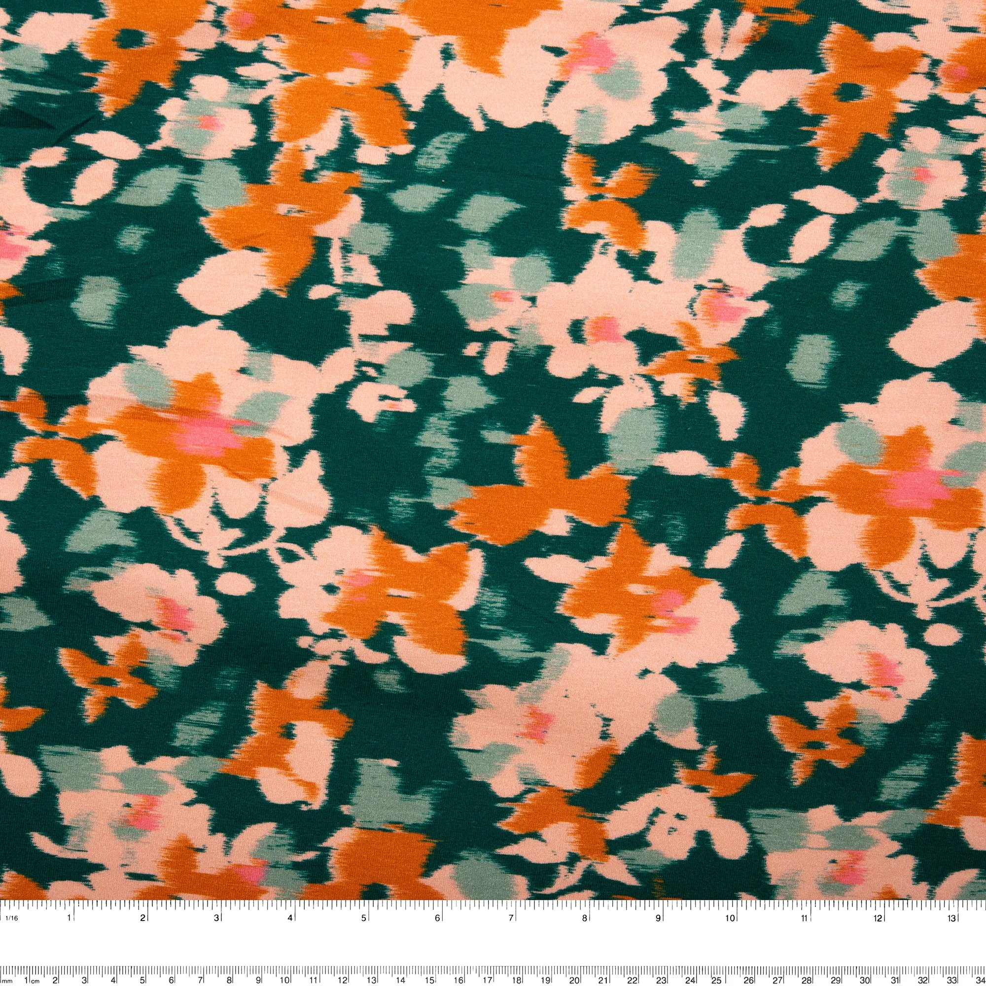 ORGANIC Cotton Lycra Printed Knit - Abstract flowers - Green